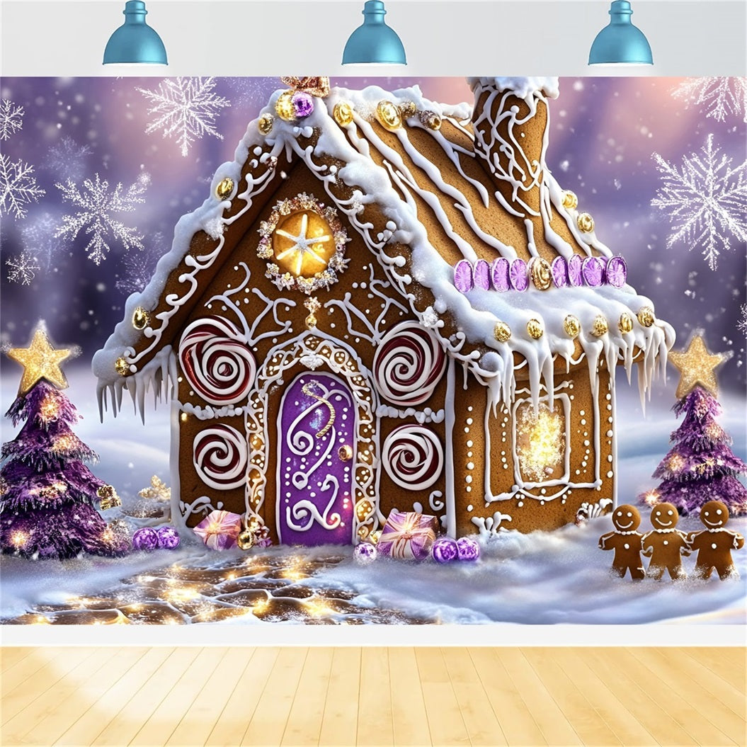 Lebkuchen Backdrop Lila Strudel Candy Cottage Wonderland Weihnachten Studiohintergrund 10x10 GQ58-34