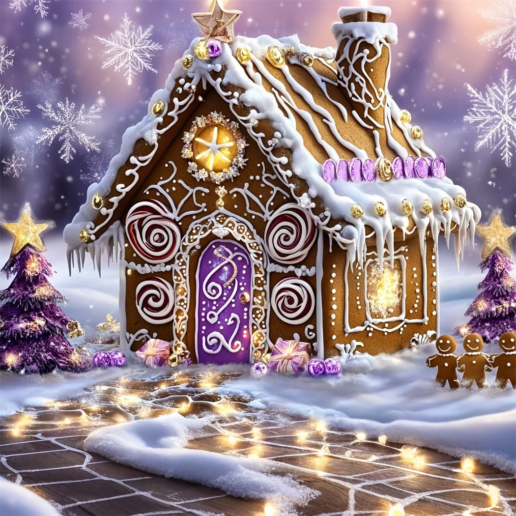 Lebkuchen Backdrop Lila Strudel Candy Cottage Wonderland Weihnachten Studiohintergrund 10x10 GQ58-34
