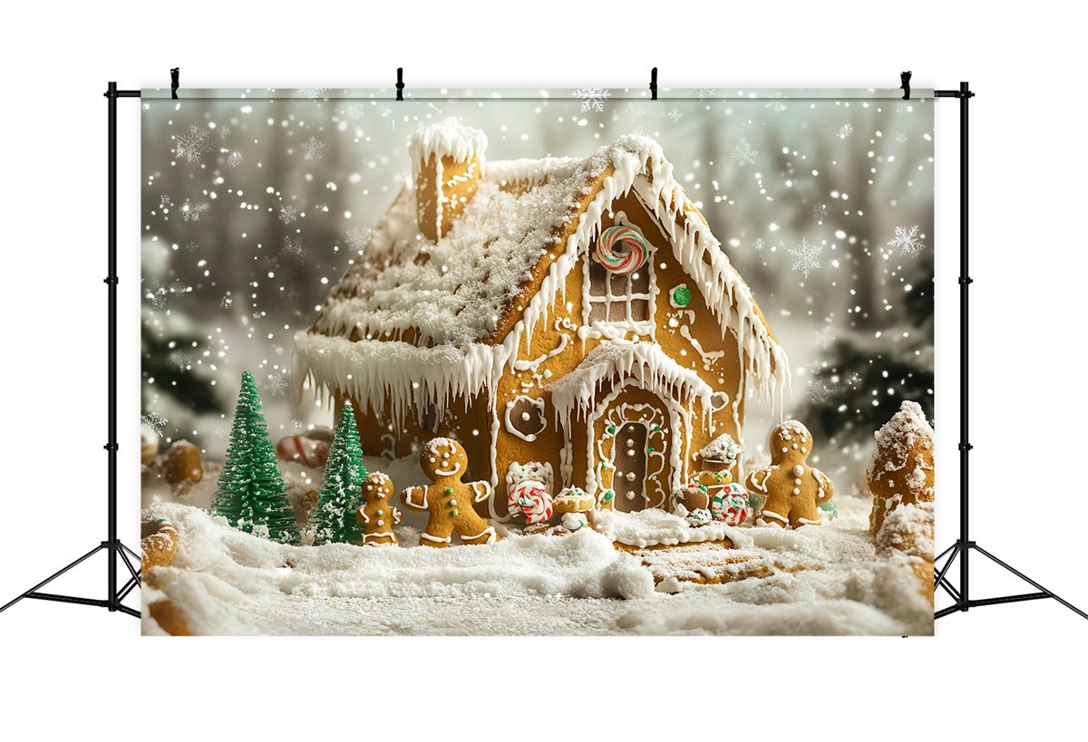 Lebkuchen Backdrop Schnee-Dusted Lebkuchen Family Haus Weihnachten Studiohintergrund 10x10 GQ58-35