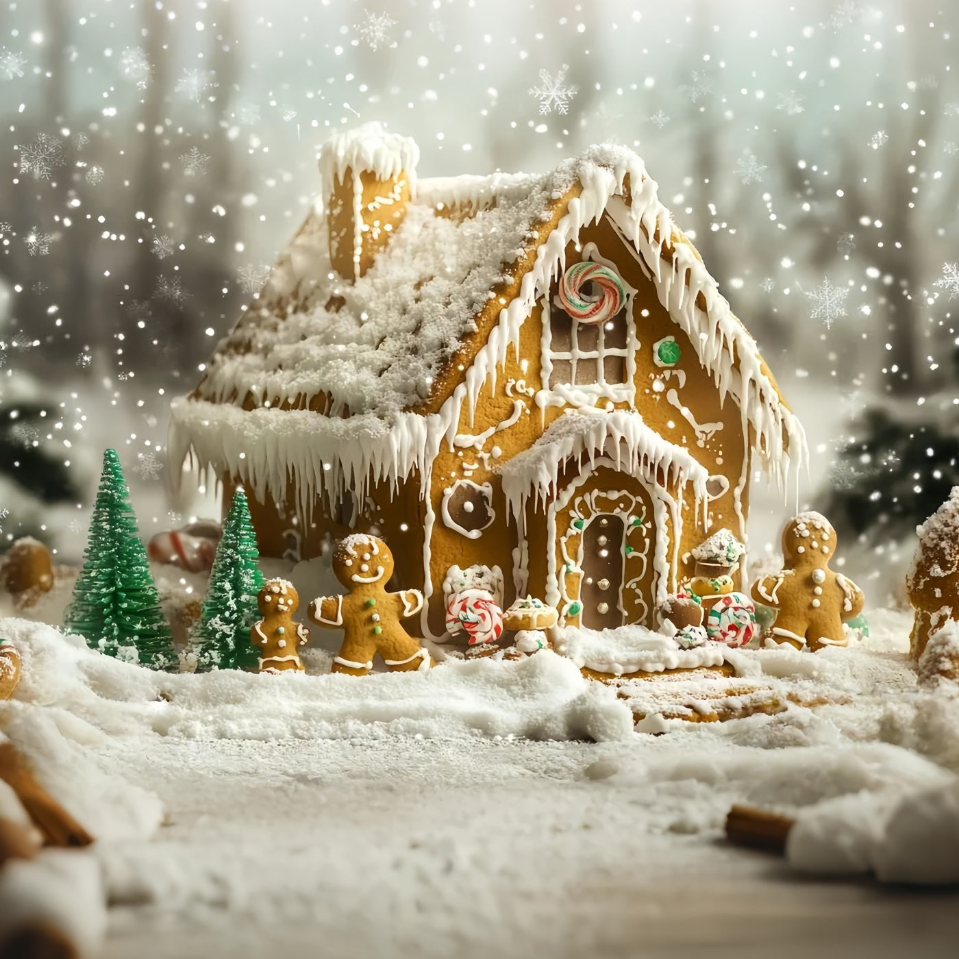 Lebkuchen Backdrop Schnee-Dusted Lebkuchen Family Haus Weihnachten Studiohintergrund 10x10 GQ58-35