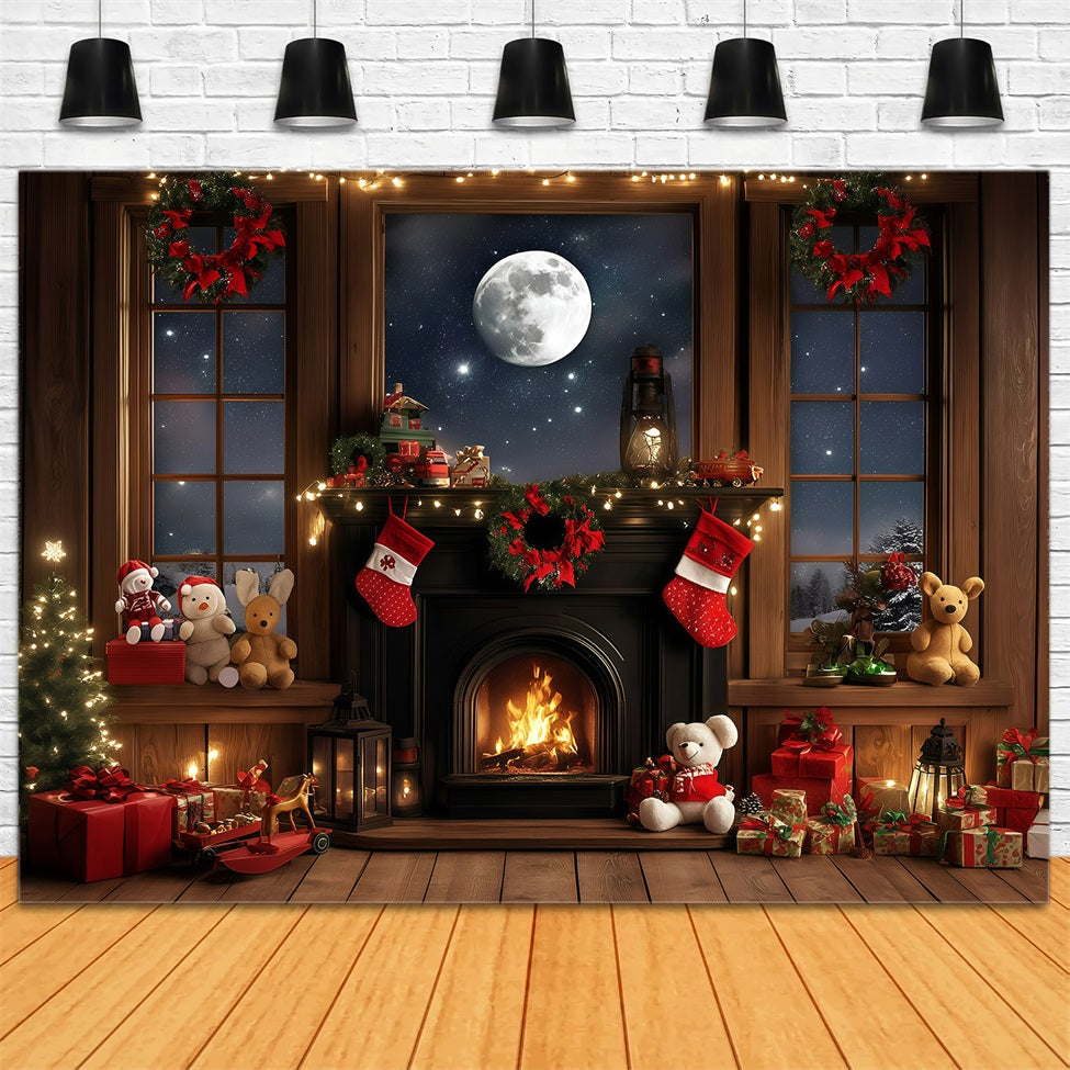 Holiday Photo Backdrop VollMoon Kamin Gemütliche Weihnachten Weihnachten Studiohintergrund 10x10 GQ58-36