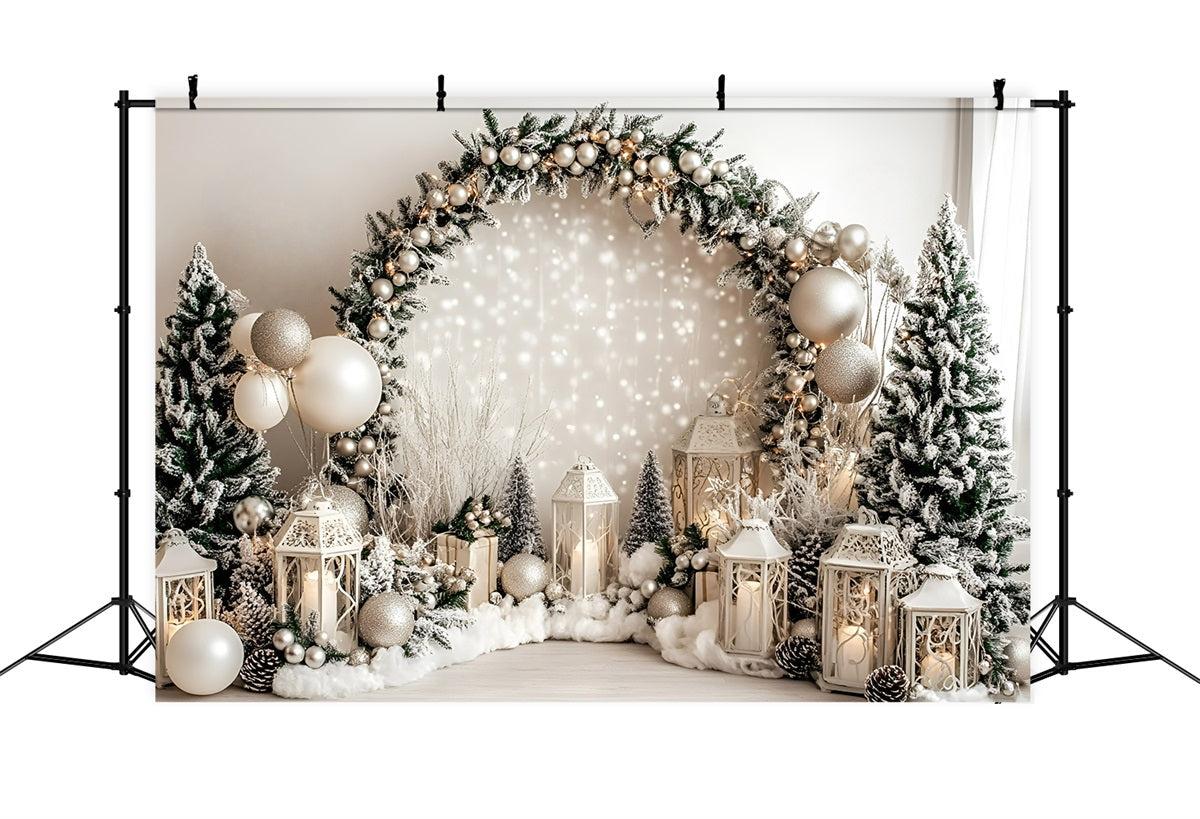 Holiday Photo Backdrop Weiße Laterne Gefrostete Tannengirlande Weihnachten Fotografie Studiohintergrund GQ58-37