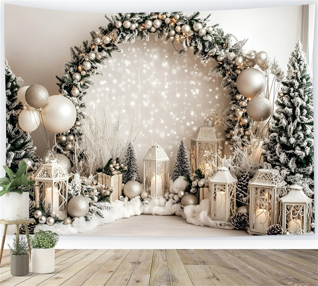 Holiday Photo Backdrop Weiße Laterne Gefrostete Tannengirlande Weihnachten Fotografie Studiohintergrund GQ58-37