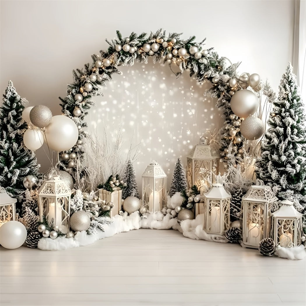 Holiday Photo Backdrop Weiße Laterne Gefrostete Tannengirlande Weihnachten Fotografie Studiohintergrund GQ58-37