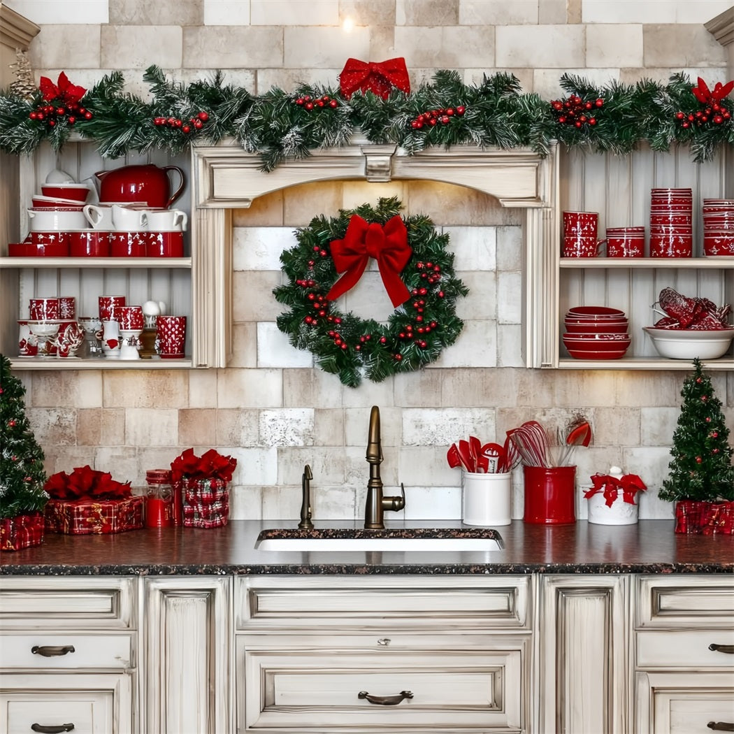 Holiday Photo Backdrop Rotes Geschirr Holiday Küche Decor Christmas Küche Backdrop GQ58-39