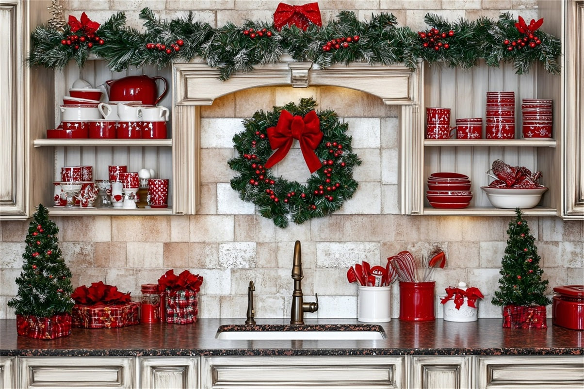 Holiday Photo Backdrop Rotes Geschirr Holiday Küche Decor Christmas Küche Backdrop GQ58-39
