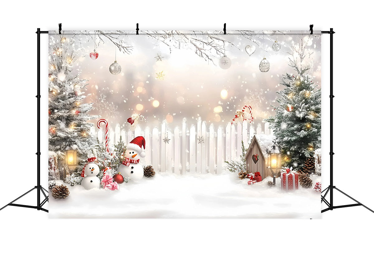 Holiday Studiohintergrund Zuckerstangen Schneemann Weißer Zaun Weißer WeihnachtsFotohintergrund GQ58-4