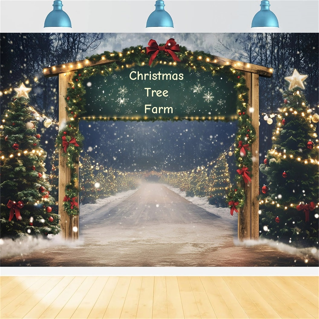 Weihnachtsbaum Bauernhof Fotohintergrund Holiday Archway Eingang mit Girlande Weihnachtsdorf Fotohintergrund GQ58-49