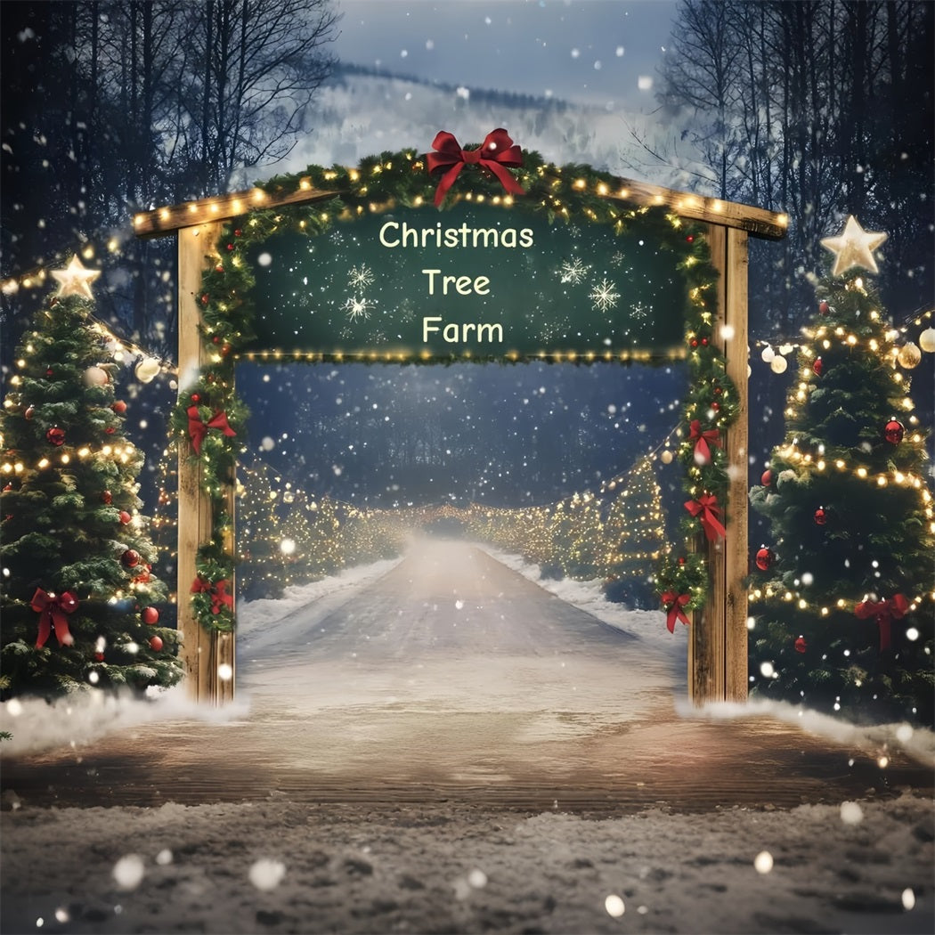 Weihnachtsbaum Bauernhof Fotohintergrund Holiday Archway Eingang mit Girlande Weihnachtsdorf Fotohintergrund GQ58-49