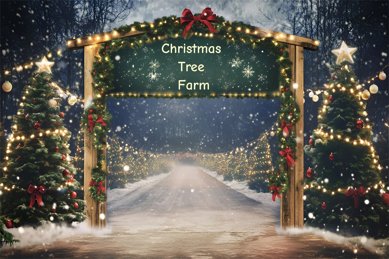 Weihnachtsbaum Bauernhof Fotohintergrund Holiday Archway Eingang mit Girlande Weihnachtsdorf Fotohintergrund GQ58-49