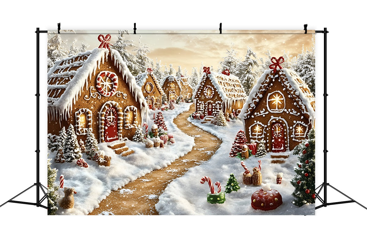 Lebkuchenhaus Backdrop Lebkuchendorf Schneey Lane Weihnachts Studiohintergrund GQ58-6