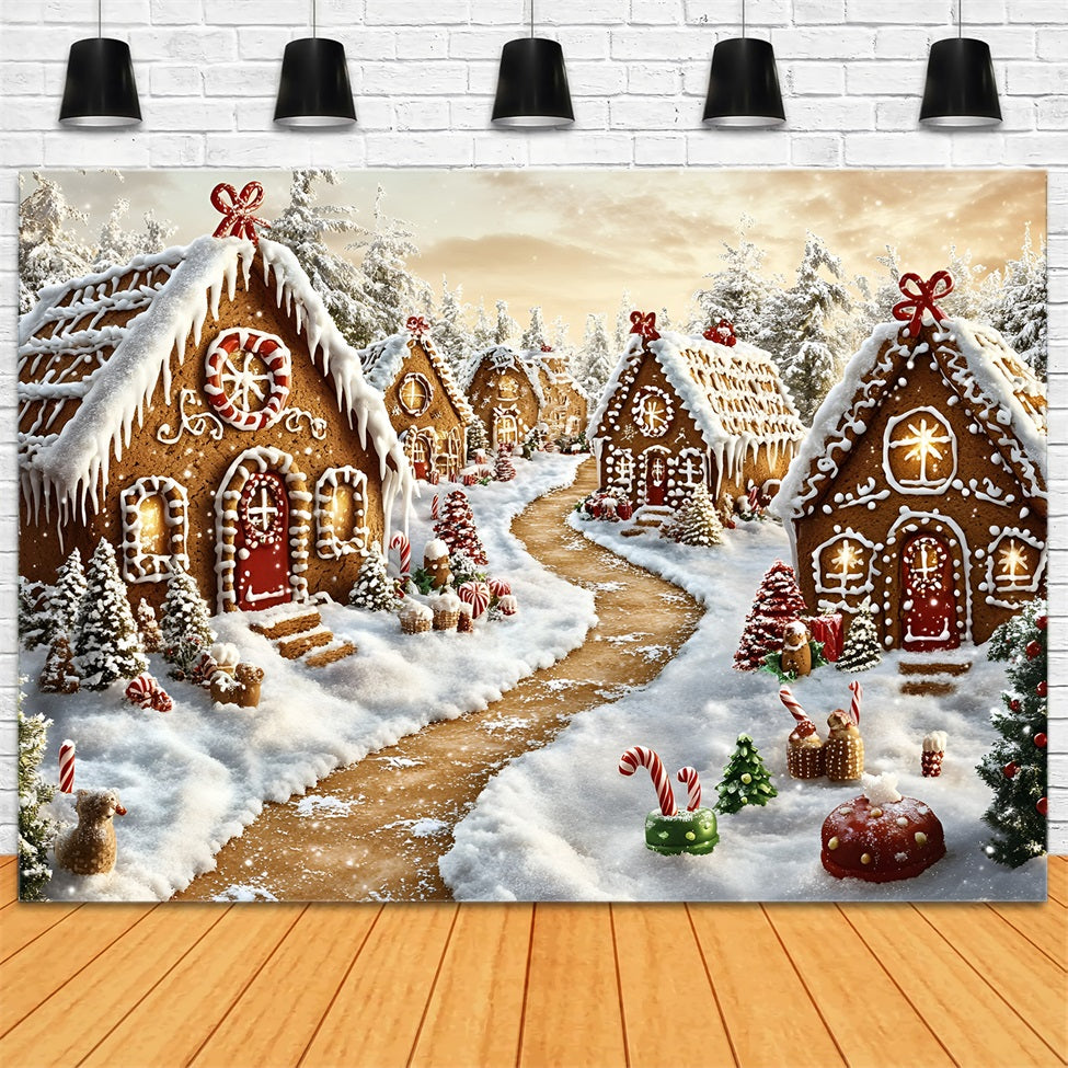 Lebkuchenhaus Backdrop Lebkuchendorf Schneey Lane Weihnachts Studiohintergrund GQ58-6