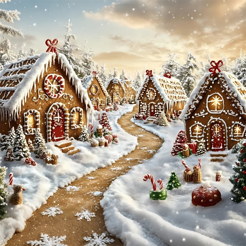 Lebkuchenhaus Backdrop Lebkuchendorf Schneey Lane Weihnachts Studiohintergrund GQ58-6