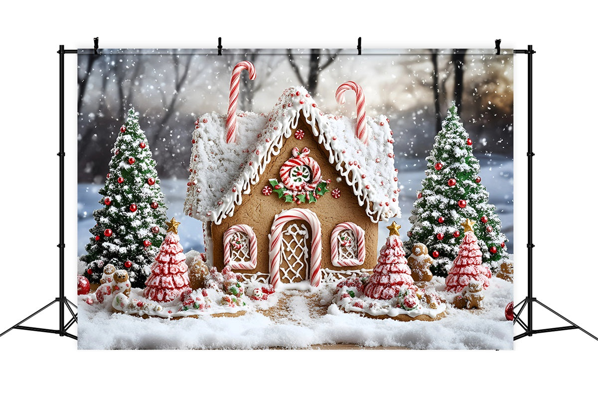 Lebkuchenhaus Backdrop Pfefferminzdach Gemütliche Hütte WeihnachtsFotohintergrund GQ58-8