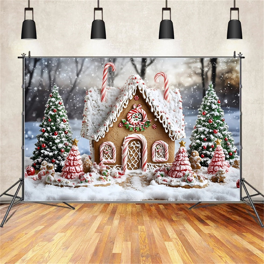Lebkuchenhaus Backdrop Pfefferminzdach Gemütliche Hütte WeihnachtsFotohintergrund GQ58-8