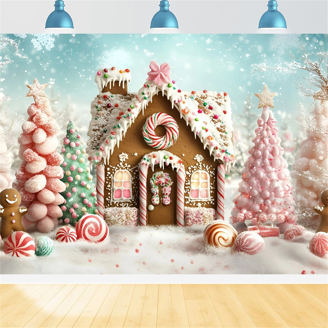 Lebkuchenhaus Backdrop Sweet Wonderland Candy Forest WeihnachtsFotohintergrund GQ58-9