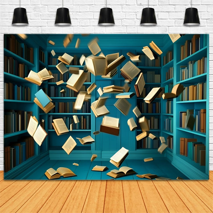 Schulfoto-Hintergrund Bookstorm Blauer Raum-Hintergrund GQ6-133