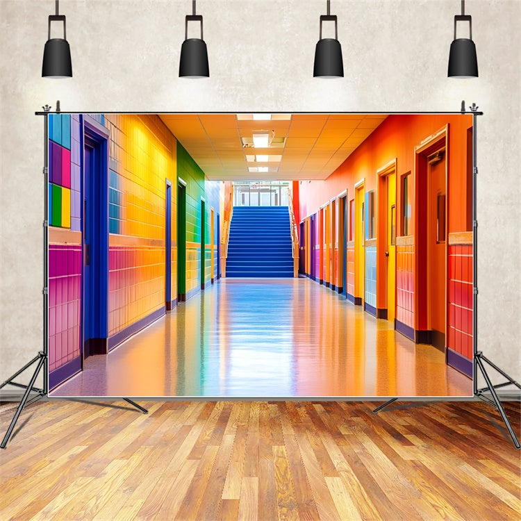 Schule Klassenzimmer Backdrop Regenbogen Schule Flur Backdrop GQ6-147