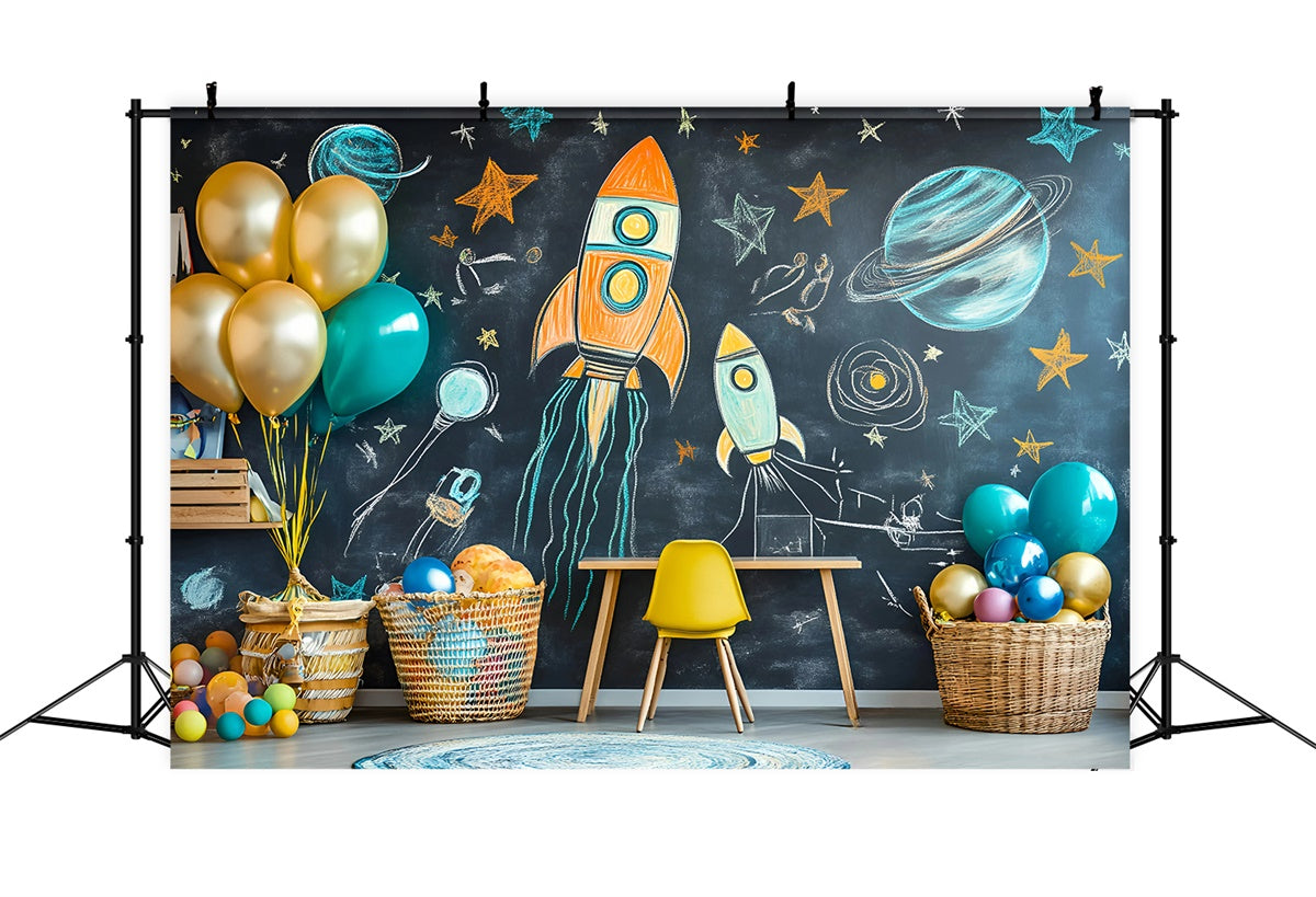 Kreidetafel Backdrop Verspielte Weltraumabenteuer Backdrop GQ6-152