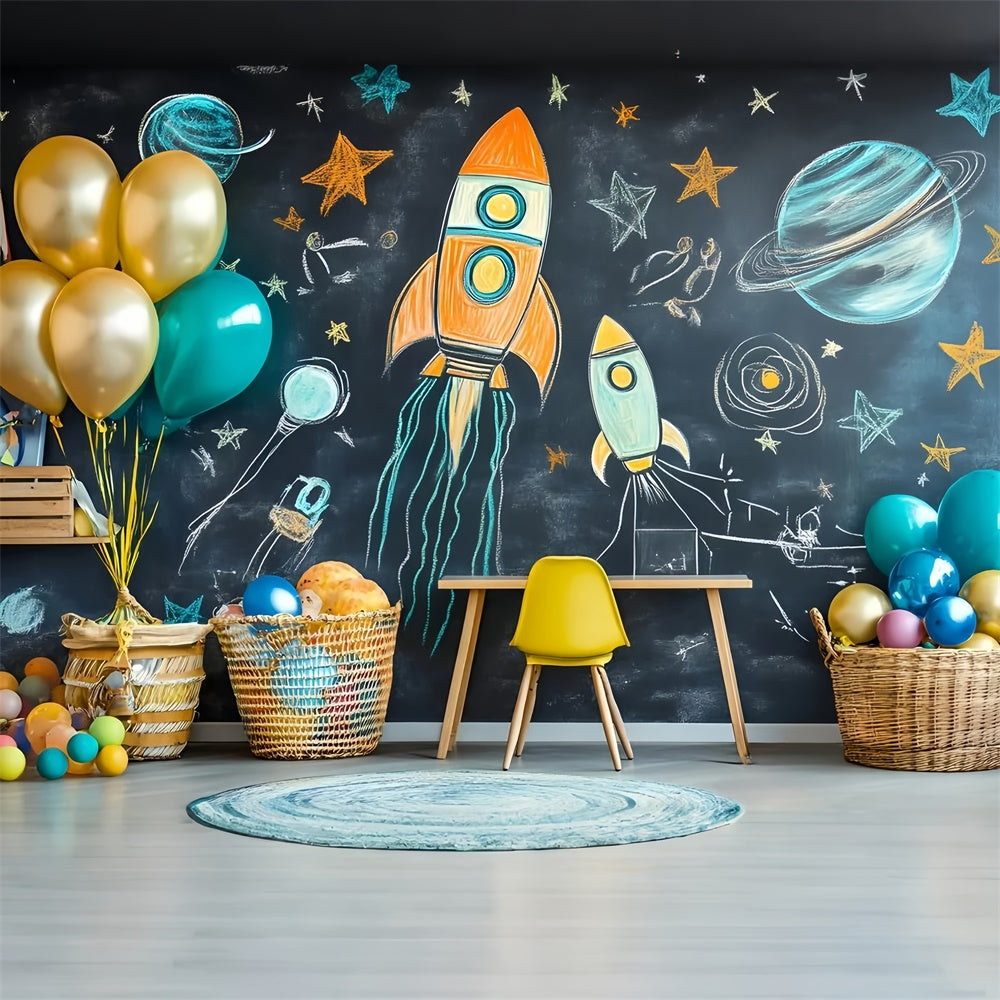 Kreidetafel Backdrop Verspielte Weltraumabenteuer Backdrop GQ6-152