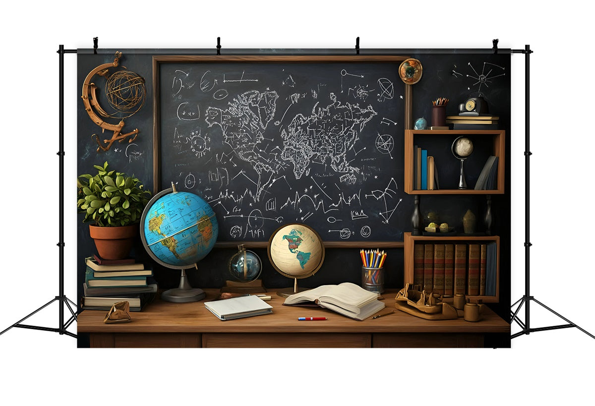 Kreidetafel-Hintergrund Weltkarte Gelehrter Wandhintergrund GQ6-162