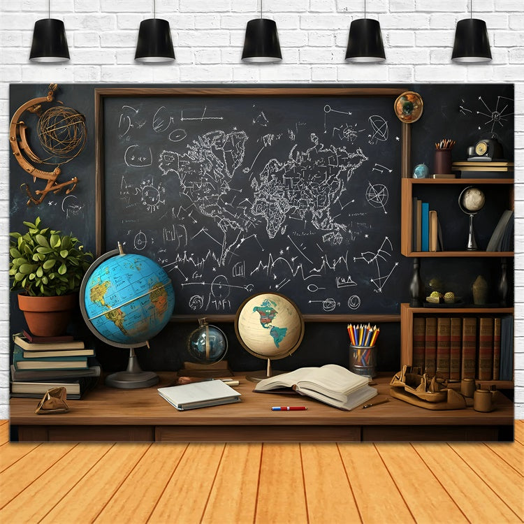 Kreidetafel-Hintergrund Weltkarte Gelehrter Wandhintergrund GQ6-162