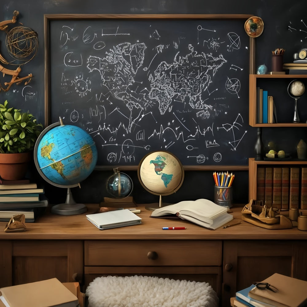 Kreidetafel-Hintergrund Weltkarte Gelehrter Wandhintergrund GQ6-162