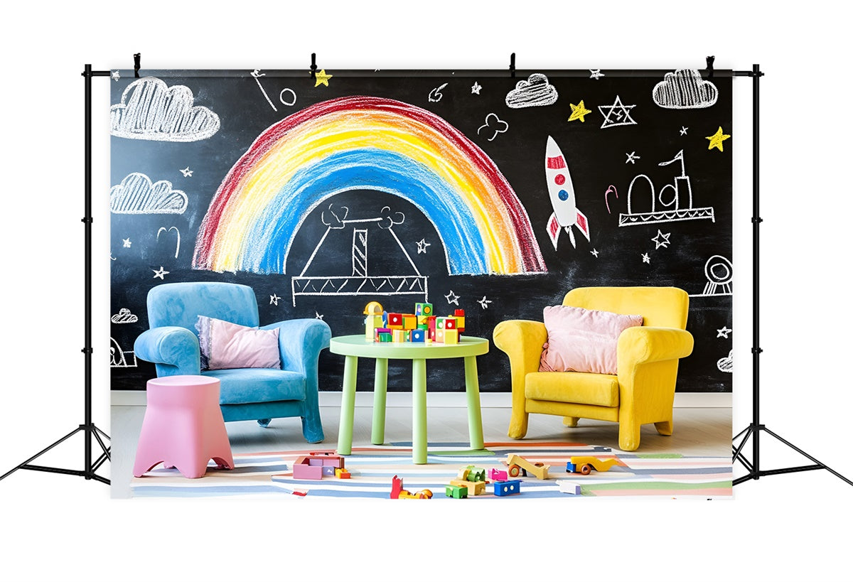Kreidetafel Hintergrund Spaß Lernen Regenbogen Wandhintergrund GQ6-169