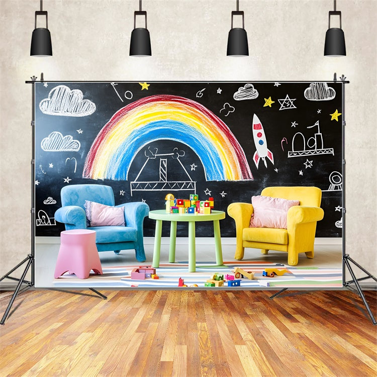 Kreidetafel Hintergrund Spaß Lernen Regenbogen Wandhintergrund GQ6-169