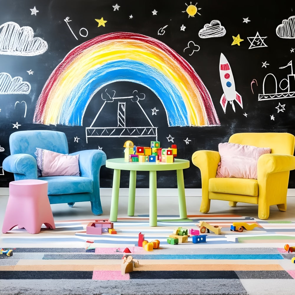 Kreidetafel Hintergrund Spaß Lernen Regenbogen Wandhintergrund GQ6-169