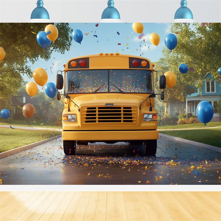 Schule Fotohintergründe Happy School Bus Ballon Hintergrund GQ6-181