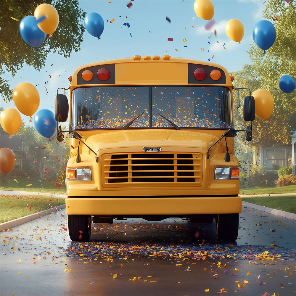 Schule Fotohintergründe Happy School Bus Ballon Hintergrund GQ6-181