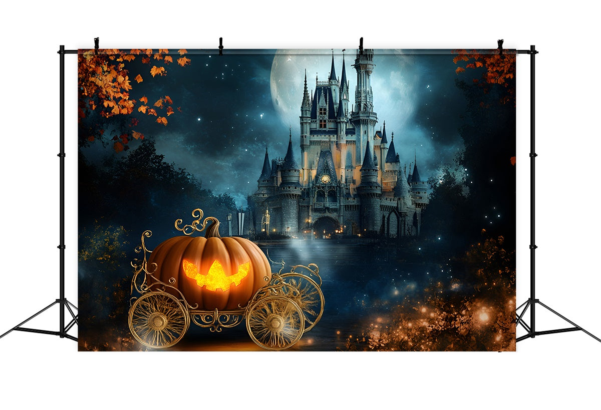 Halloween Hintergrund für Fotos Kürbis Kutsche Schloss Hintergrund GQ6-185