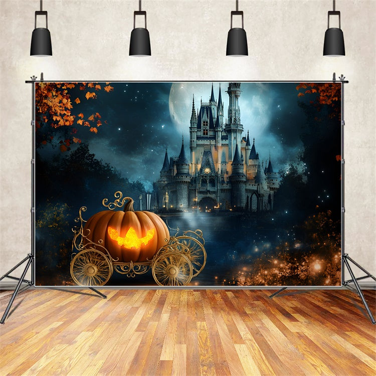 Halloween Hintergrund für Fotos Kürbis Kutsche Schloss Hintergrund GQ6-185