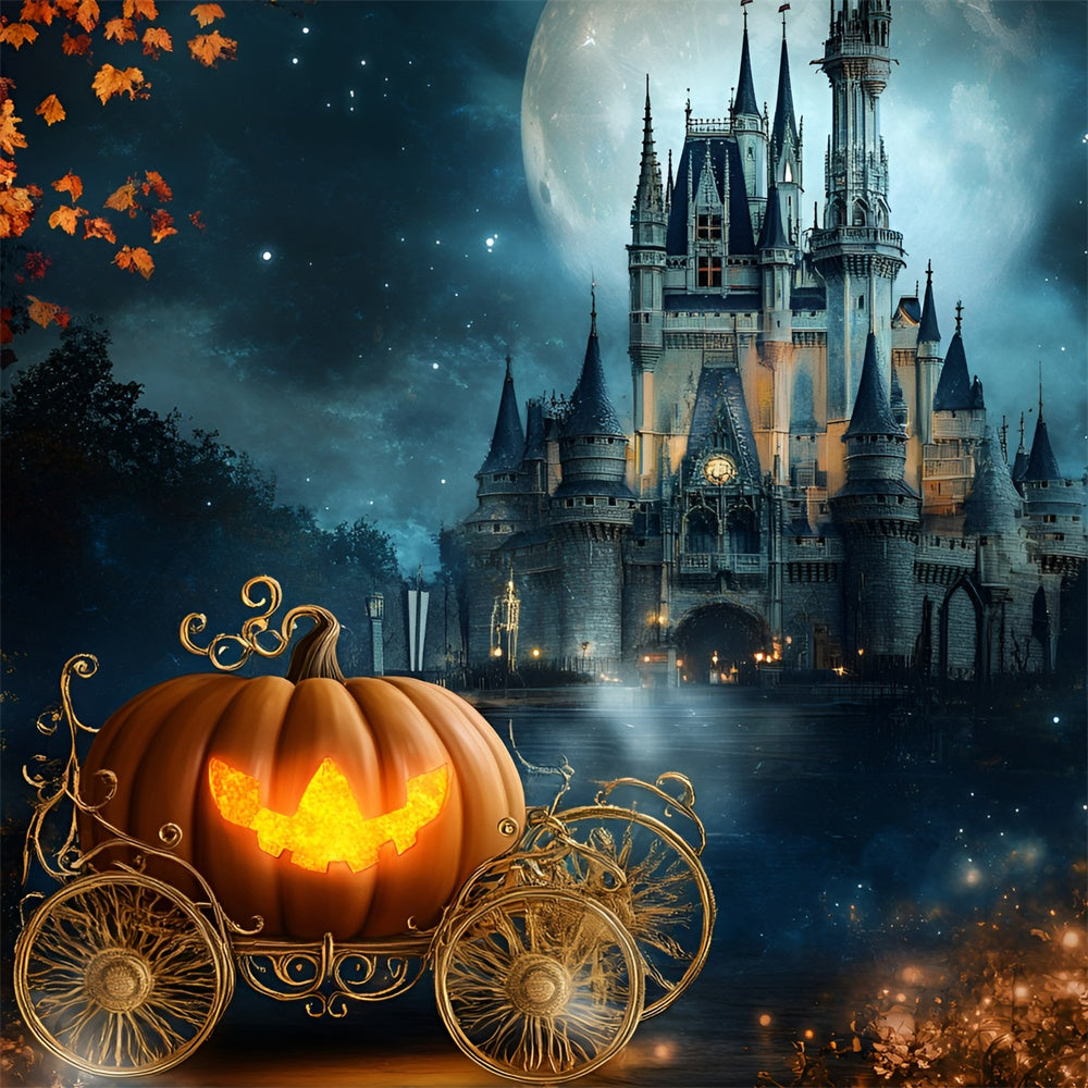 Halloween Hintergrund für Fotos Kürbis Kutsche Schloss Hintergrund GQ6-185
