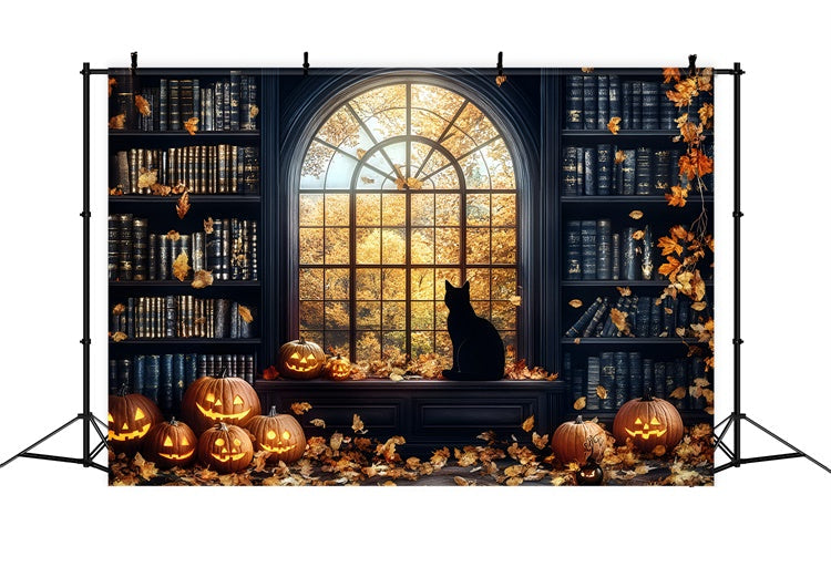 Halloween Backdrops Kürbis Glühen Gespenstische Bibliothek Hintergrund GQ6-188