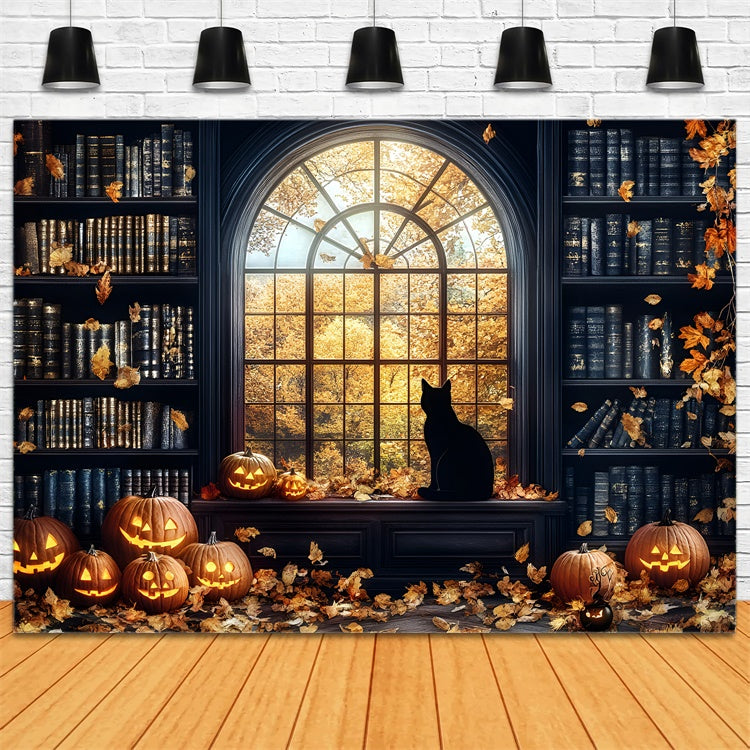 Halloween Backdrops Kürbis Glühen Gespenstische Bibliothek Hintergrund GQ6-188
