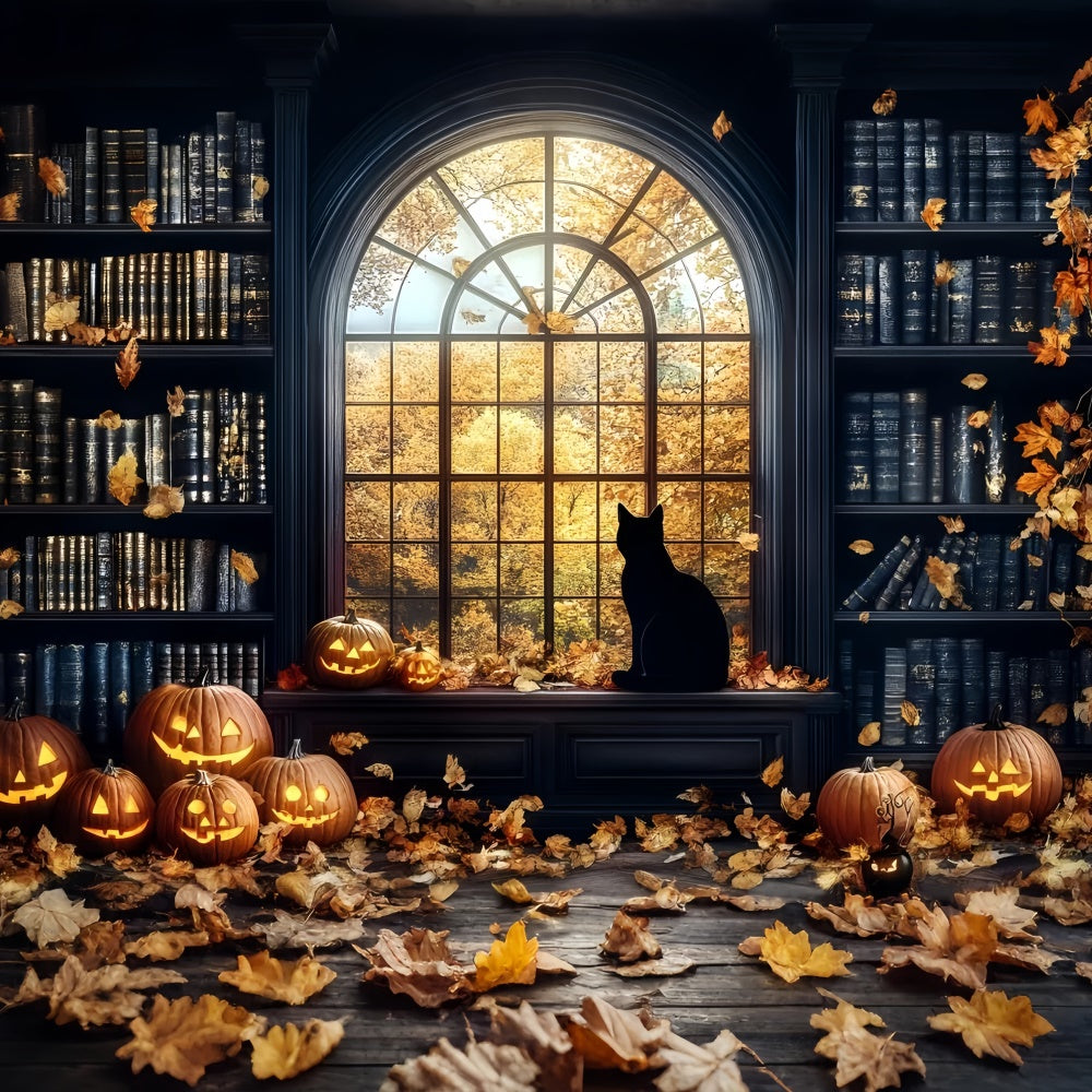 Halloween Backdrops Kürbis Glühen Gespenstische Bibliothek Hintergrund GQ6-188