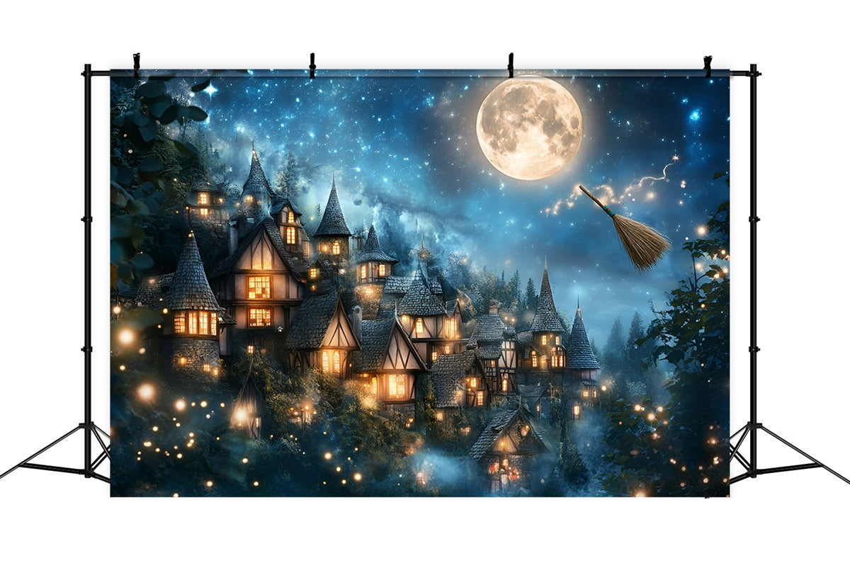 Halloween Mond Hintergrund Dämmerung Magisches Dorf Hintergrund GQ6-196