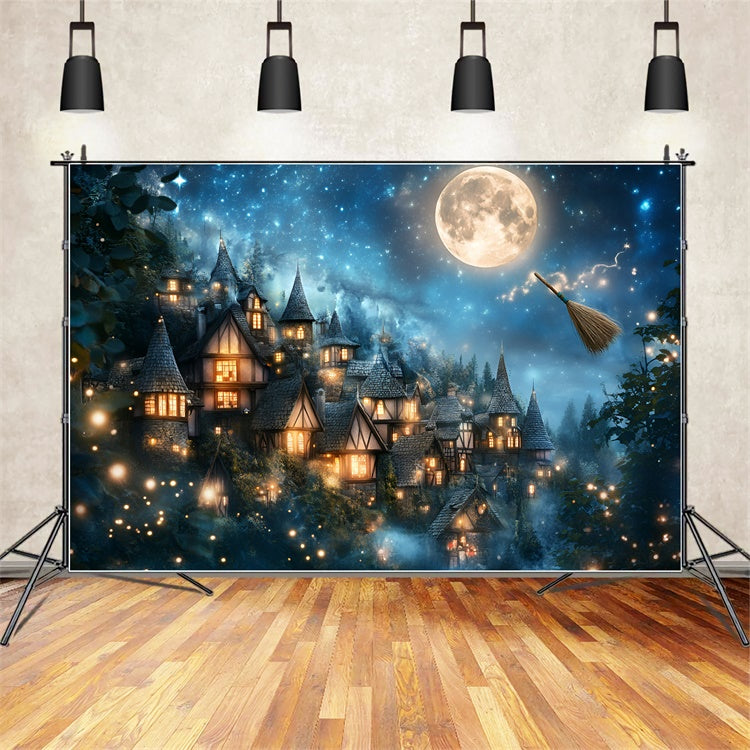 Halloween Mond Hintergrund Dämmerung Magisches Dorf Hintergrund GQ6-196