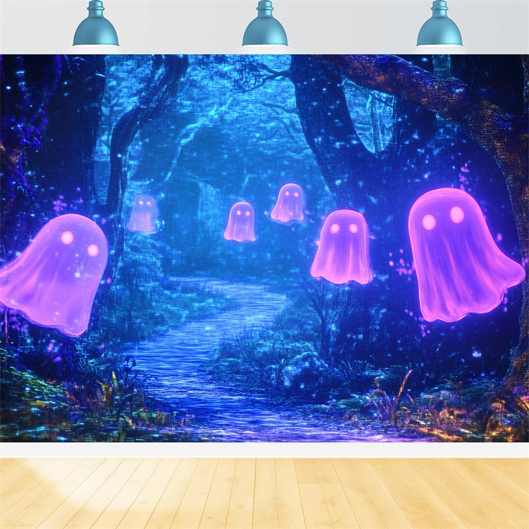 Dunkler Wald Hintergrund Mystischer Geisterpfad Halloween Fotohintergrund GQ6-216