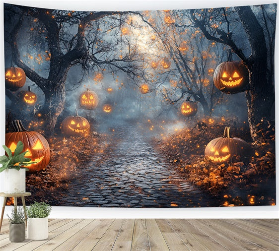 Waldhintergrund Kürbisgeist Neblige Halloween-Hintergründe GQ6-218