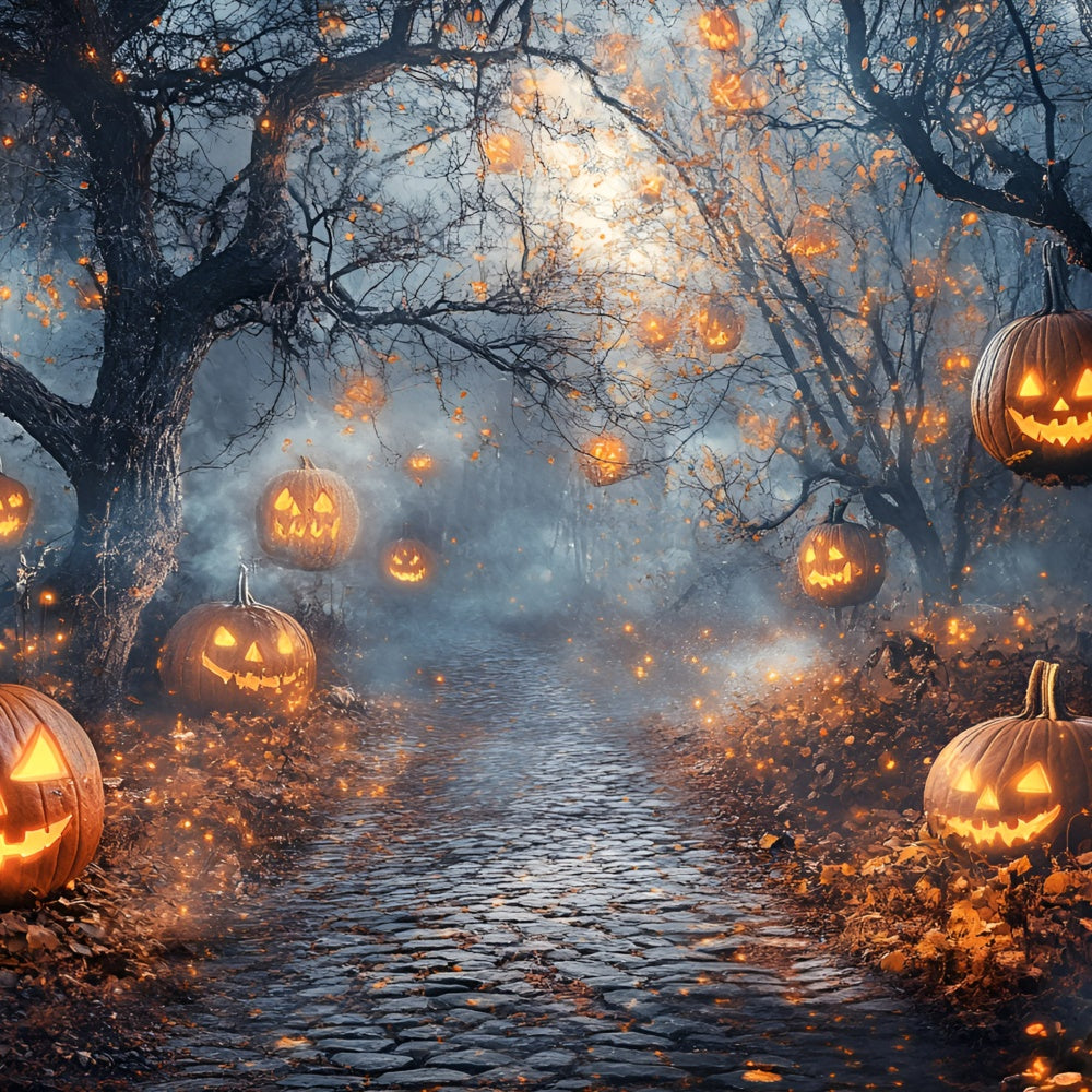 Waldhintergrund Kürbisgeist Neblige Halloween-Hintergründe GQ6-218