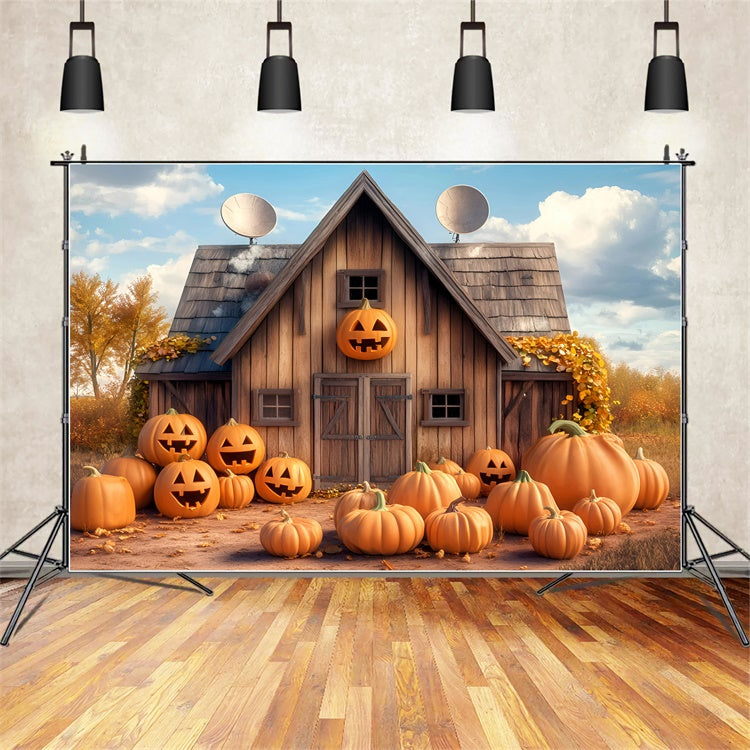 Halloween-Fotohintergrund Landkürbis Bauernhof-Hintergrund GQ6-226