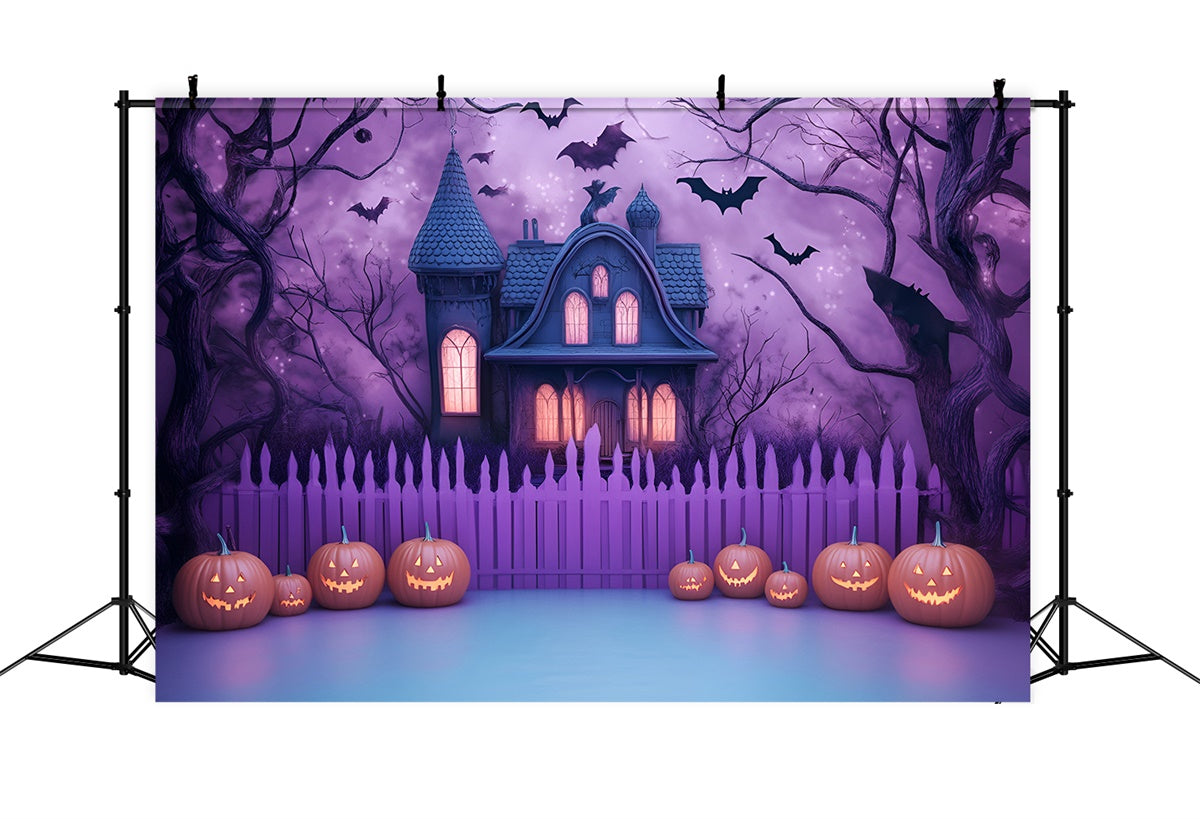 Gruselige Halloween-Hintergrundkulisse Creepy Purple Haunted House Backdrop GQ6-227
