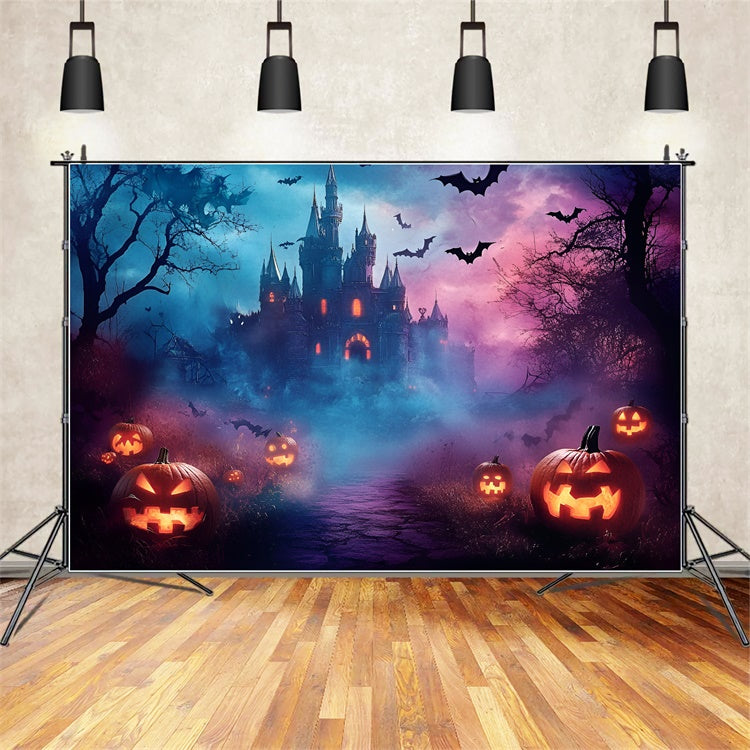 Halloween Fotohintergrund Gespenstisches Nebelschloss Nachthintergrund GQ6-242