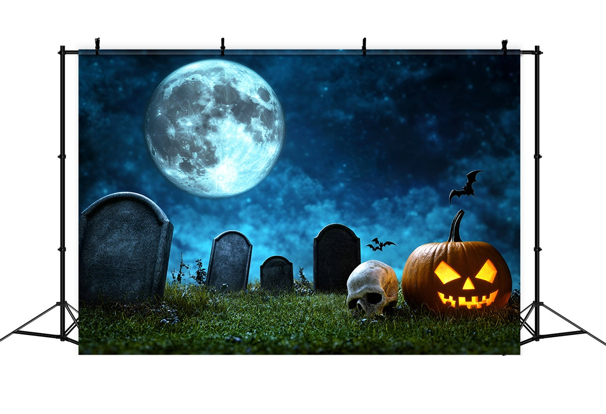 Halloween-Friedhof-Hintergrund Vollmond-Kürbis-Totenkopf-Hintergrund GQ6-246
