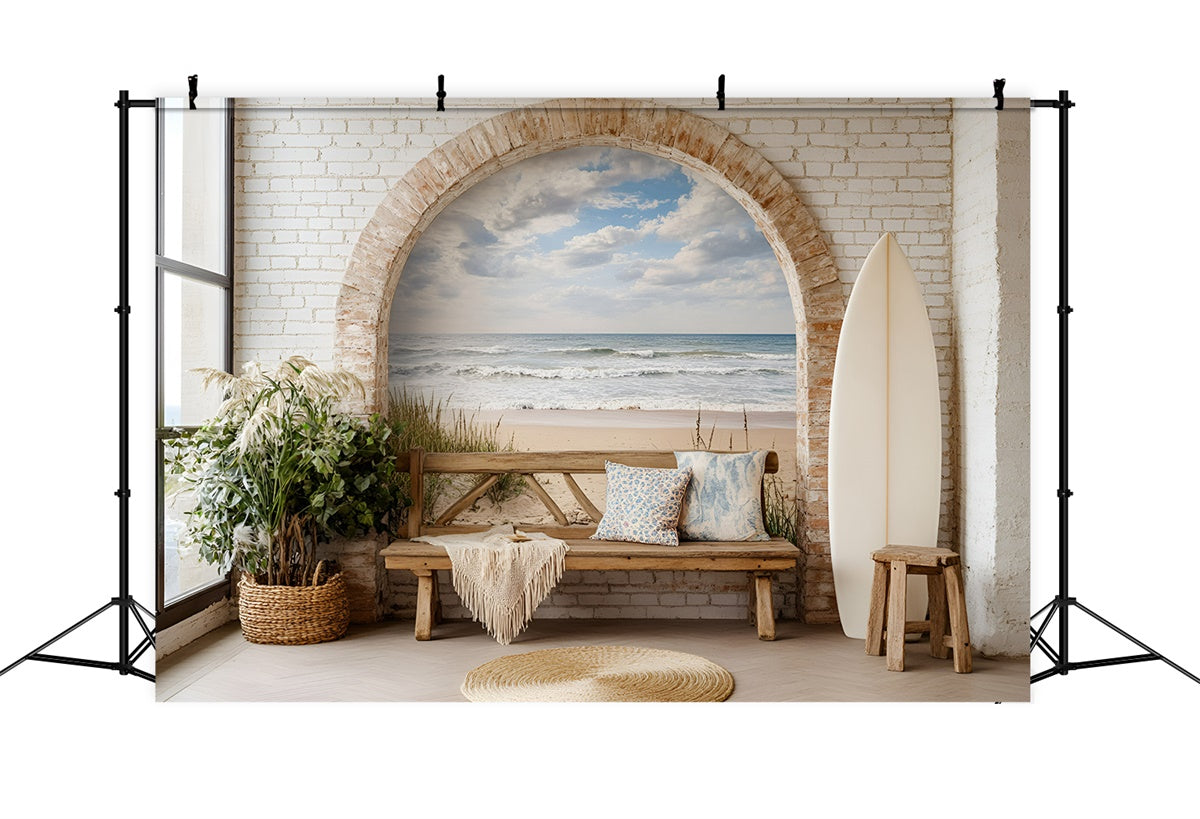 Boho Fotografie Hintergrund Backdrop Ziegelstein Bogen Ozean Sommer Hintergrund GQ6-46