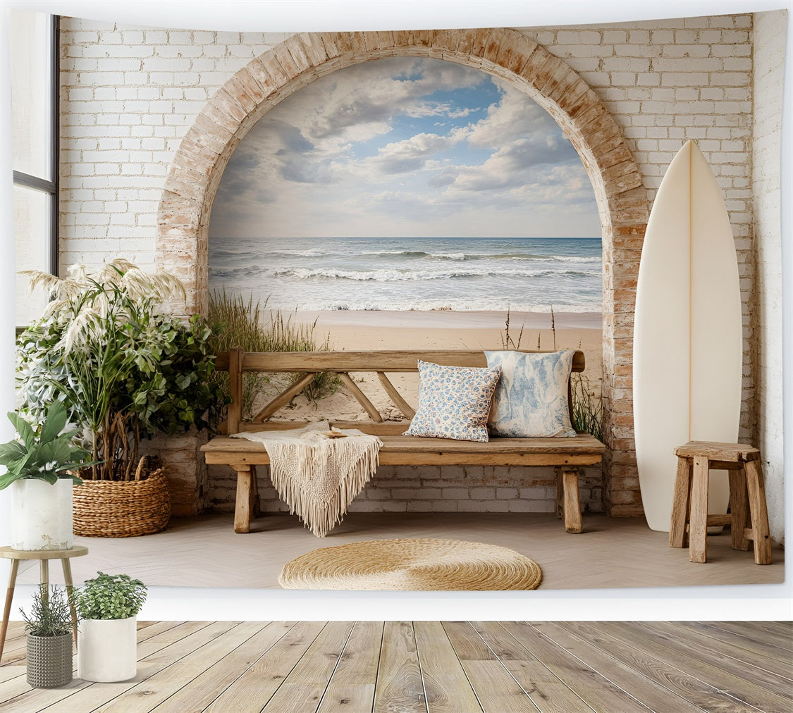 Boho Fotografie Hintergrund Backdrop Ziegelstein Bogen Ozean Sommer Hintergrund GQ6-46
