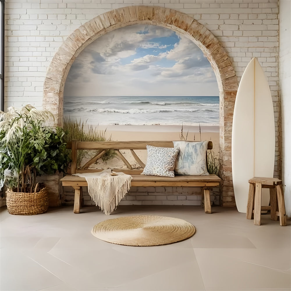 Boho Fotografie Hintergrund Backdrop Ziegelstein Bogen Ozean Sommer Hintergrund GQ6-46